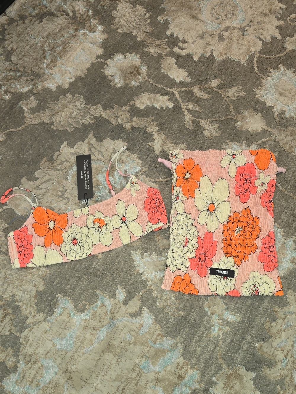 triangl swimwear Pink Floral Top With Travel Bag